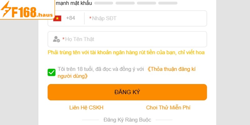 Các điều kiện đăng ký F168 cơ bản