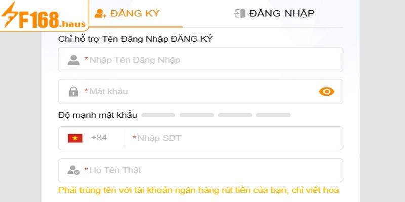 Các thao tác đăng ký F168 đầy đủ cho người chơi