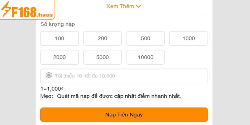 Các lưu ý quan trọng khi thực hiện nạp tiền F168